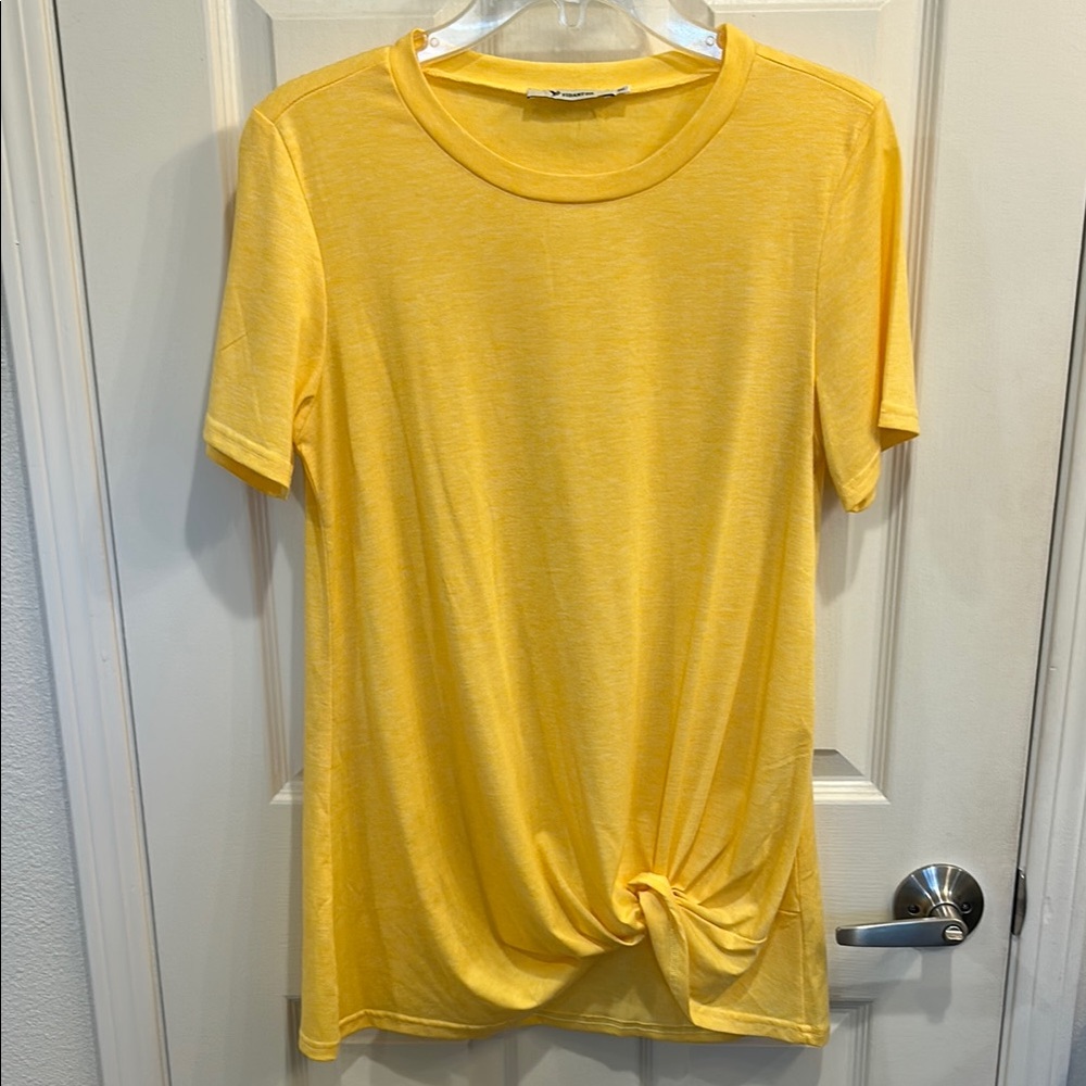 Yellow Tie Front Short Sleeve Tee
